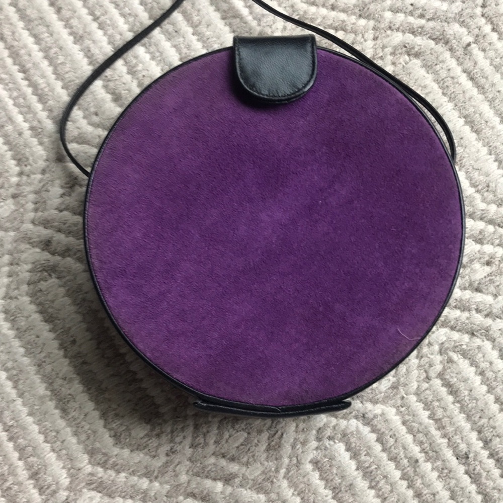 Vintage GINO purple suede and black leather pill box purse